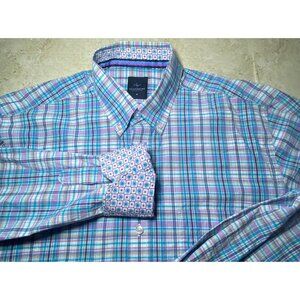 Tailorbyrd Mens Plaid Long-Sleeve Cotton Shirt M Purple &‎ Blue